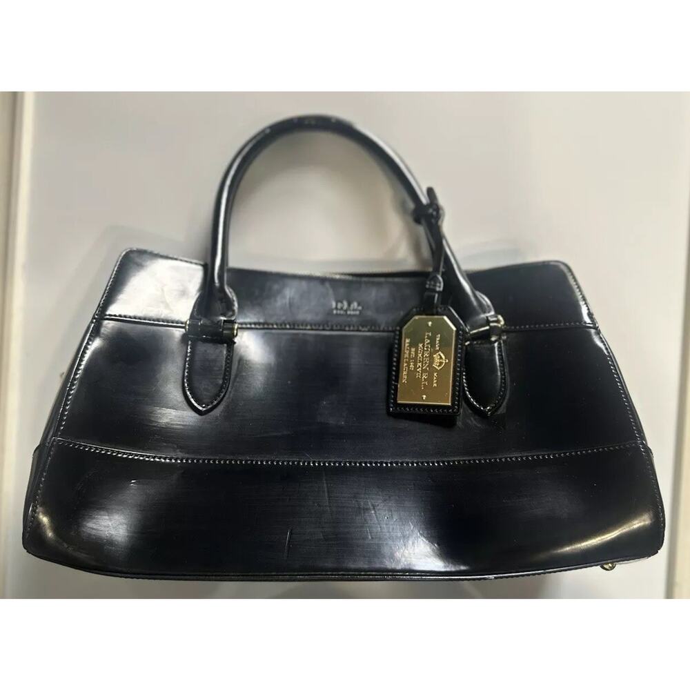 Ralph Lauren Black Leather Halee Tote Bag Women's- Gold Hardware - Hand Straps
